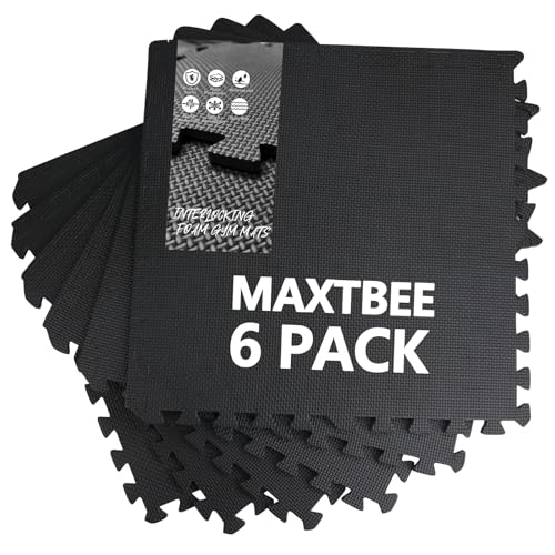 1/2 inch Thicked Gym Floor Mats (20 Sq Ft), 20 Tiles 12.6X12.6in High Density EVA Foam Gym Flooring for Home Gym, Weightlifting, Kids Play Area, Non-Slip, Free Splicing. - size: 24 Sq Ft(6 Tiles)