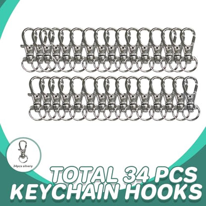 68PCS Swivel Snap Hooks with Key Rings, Metal Lobster Claw Clasp, 34PCS Keychains Clips Hooks and 34PCS Key Chain Rings, Silver - color: silver