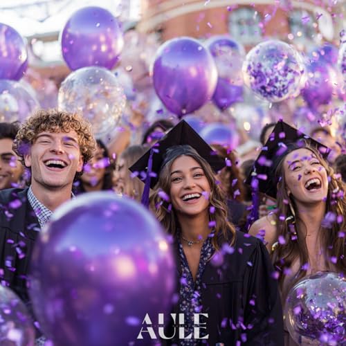 AULE Party Balloons Pack of 42 - Metallic Balloons & Confetti Balloons and 64ft Ribbons - 12 Inch Purple Balloons Decorations Set - color: Purple