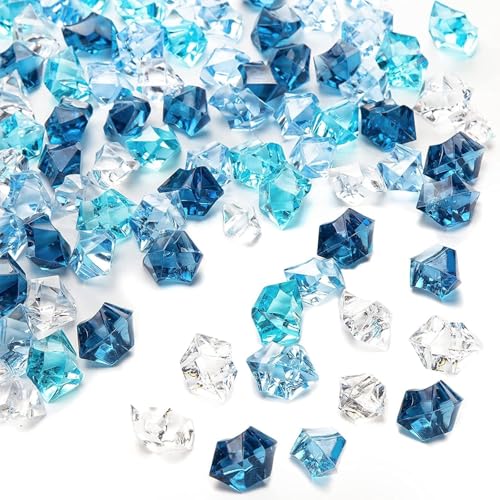 DomeStar 150 PCS Assorted Blue Fake Ice Rocks for Vase Fillers | Acrylic Crystals Gems Aquarium Gravels Small Rocks for Fish Tanks Decorations, Ocean Decor - color: Premium Blue