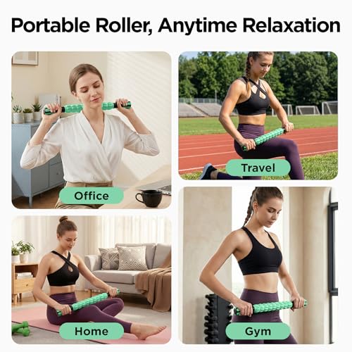 Muscle Roller & Massage Roller Stick for Athletes - Lymphatic Drainage Support, Relieves Muscle Soreness, Cramping & Tightness - Targets Legs, Arms, Back & Calves （Mint Green Wheel） - color: Mint Green