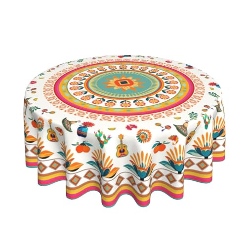 Mexican Floral Art Tablecloth Mexico Round Table Cover Washable Table Cloth for Home Kitchen Party Picnic 60 Inch - color: Mexican Floral Art