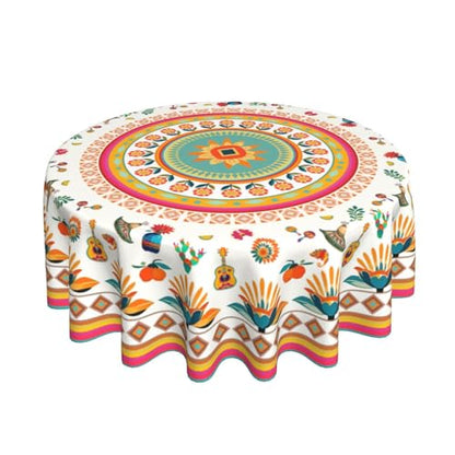Mexican Floral Art Tablecloth Mexico Round Table Cover Washable Table Cloth for Home Kitchen Party Picnic 60 Inch - color: Mexican Floral Art