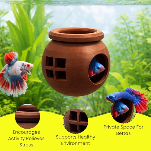 Floating Cozy Betta House, Natural Floating Betta Hide Out, Aquarium Hammock, Relaxing & Stress Relief, Suction Cup Included, 2.9" W x 2.6" H - color: Dark Brown