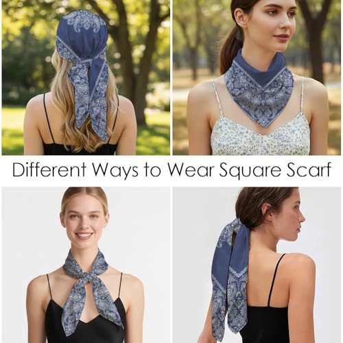 Silk Like Head Scarf for Women Satin Bandana for Hair Wrapping Handbags Fashion Accessory Square Hair Scarf 27.5" - color: 04#western Paisley