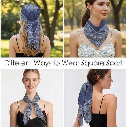 Silk Like Head Scarf for Women Satin Bandana for Hair Wrapping Handbags Fashion Accessory Square Hair Scarf 27.5" - color: 04#western Paisley