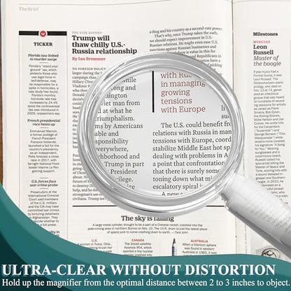 MAGDEPO 3X Handheld Magnifier 2-in-1 Clear Acrylic Magnifying Glass Lightweight with Bar Magnifying Handle for Reading Small Prints, Documents, Hobbies