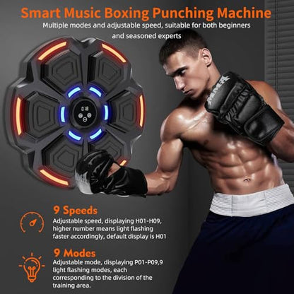 Music Boxing Punching Machine for Adults - 9 Modes & 9 Speeds, Bluetooth Music Punching Machine with Gloves, Electronic LED Boxing Training Equipment Wall Mounted,Home Indoor Workout Trainer Equipment