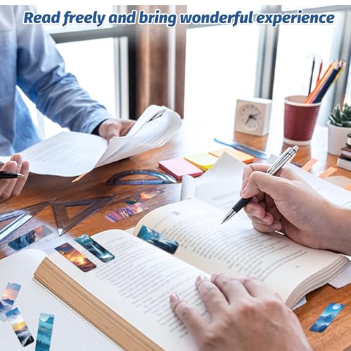 96 Pieces Magnetic Bookmarks Magnet Page Markers - Book Marks for Reading Women & Men with Storage Boxes - Cute Magnet Bookmark Clips for Reading Pleasure（Scenery） - size: 96, style: Scenery Style