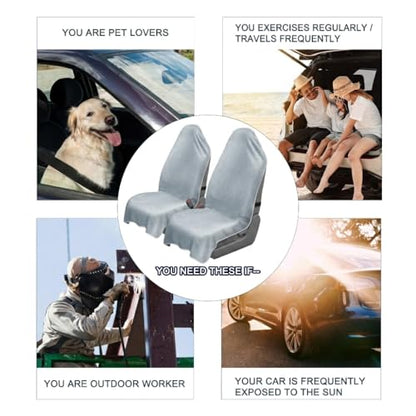 Car Seat Towel Cover, 2pcs Universal Front Seat Protector for Cars, SUVs and Trucks, Sweat Towel Car Seat Cover for Gym, Yoga, Swimming, Pets and Family Travel, Light Gray - color: Light-gray