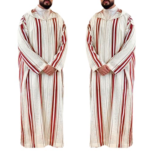 Thobe for Men,Arabic Clothing Men Djellaba Kaftan Middle East Caftan Casual Hooded Striped Robe Jubba Thobe - size: XX-Large