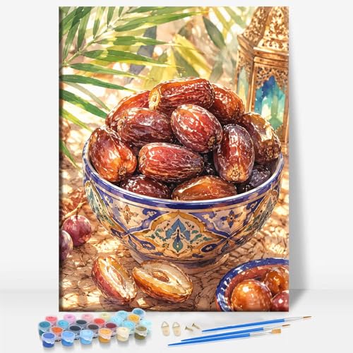 Aeontinity Dates Islam Framed Canvas DIY Paint by Numbers Kit Bar Cafe Cave Home Room Wall Bathroom Porch Patio Decor Gift, 16 x 12 Inch - color: DATES - 16 x 12 Inch