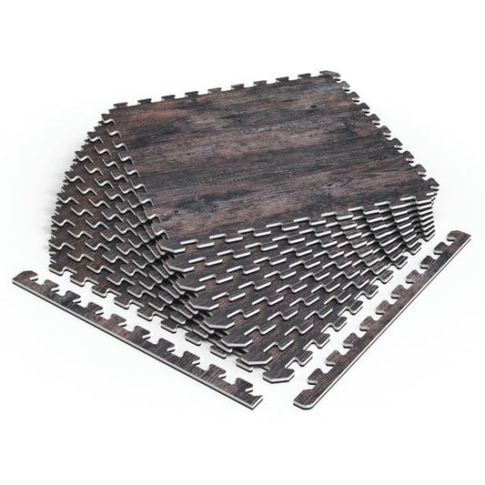 Décor by NÖRSK Reversible Interlocking Faux Wood Foam Floor Tiles, 24 X 24 X .47", 4-Pack, 16 Square Feet, Dark Walnut/Black - color: Dark Walnut/Black, size: 4 Tiles - 16 Sq. Ft.