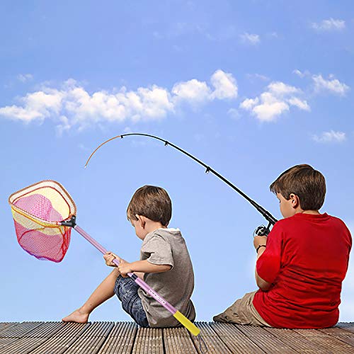 Kids Fishing Net - Telescoping Bait, Minnow, and Butterfly Net With 11.4" Depth, Handle Extends to 30" for Easy Catch and Release - color: Pink-1pack