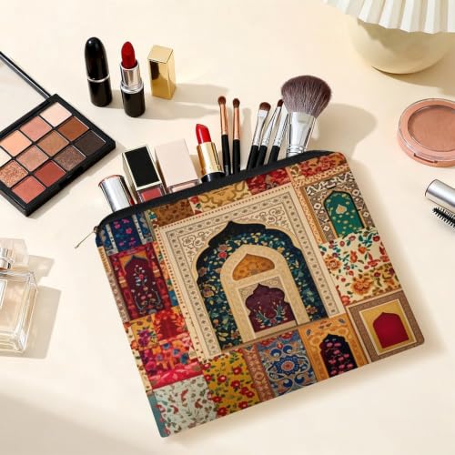 Ramadan Theme Showcases Vibrant Islamic Makeup Bag for Women, Cosmetic Pouch Travel Toiletry Organizer Bag 8.9"x6.5" Polyester - color: Ramadan Theme Showcases Vibrant Islamic