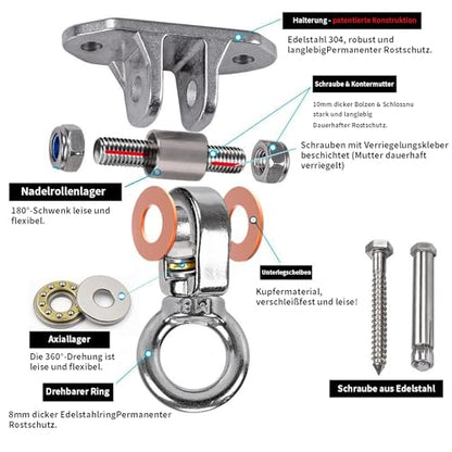 Stainless Steel Heavy Duty Swing Hanger 180°+360° Ceiling Swing Mount Free Swivel Swing Hook Swing Hardware Kit for Yoga Swing Hammock Chair Porch Swing Sets Heavy Punching Bag 1500 LB Capacity - size: 2 Holes-A
