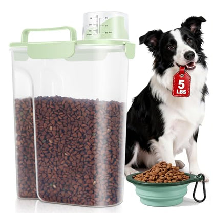 TBMax Travel Dog Food Storage Container 5 lbs with Dog Bowl, Airtight Pet Cat Food Storage Dispenser with Large Spout & Measuring Cup for Kibble Dog Treat Bird Seed Container -Green - color: Green 6Qt