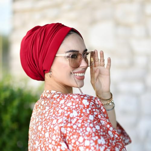 para life Dubai Turbans for Women, Breathable Instant Turban|Std Size Stretchable Cotton|Hijab Cap&Undercap - color: Red