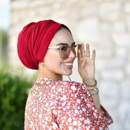 para life Dubai Turbans for Women, Breathable Instant Turban|Std Size Stretchable Cotton|Hijab Cap&Undercap - color: Red