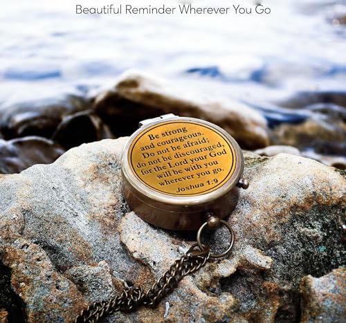 Be Strong and Courageous (Joshua 1:9) Brass Compass with wooden Box-Engraved Scripture Prayer Compass Religious Gift for Men & Women - Baptism, Confirmation, Communion Compass for Boys Graduation Gift - style: #2 Be Strong and Courageous Compass (Joshua 1