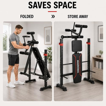 MAIDOMA Foldable 1500LBS Capacity 8 IN 1 Weight Bench Set with Leg Extension/Squat Rack/Preacher Curl, Adjustable Bench Press for Home Gym Full Body Workout (US Stock) - color: vermeil