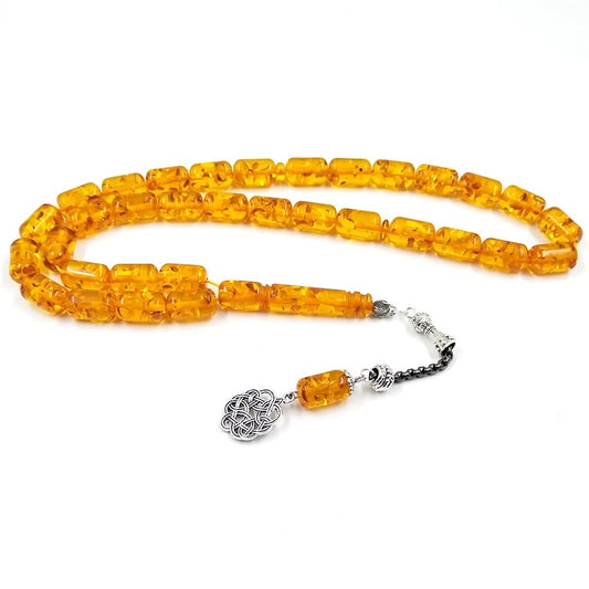 ALBASHAN Tasbih yellow resin Muslim rosary metal tassel Islamic Arabic Fashion bracelet 33 45 51 99 100 prayer beads misbaha - size: 16x10mmx33beads