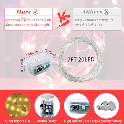 50 Pack Red Fairy Lights 7Ft 20 LED Twinkle String Lights 3 Modes Battery Operated Waterproof Firefly Starry for Mason Jar Party Table Centerpieces Halloween Christmas Valentines Day - color: Red, size: 50