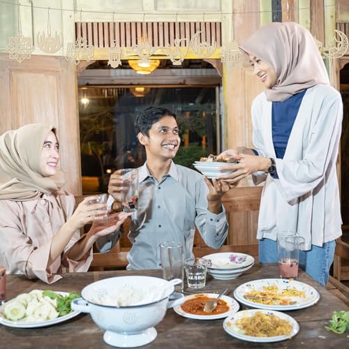 Barydat 36 Pcs Eid Mubarak Ornaments Ramadan Decorations Wooden Hanging Tree Ornaments Islamic Ramadan Cutouts Decor Castle Lantern Hanging Wood Cutouts Embellishment with Rope