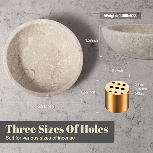 Koville Natural Marble Incense Holder, Incense Holder for Sticks with 9 Holes, Handmade Incense Burner Ash Catcher for Meditation Yoga SPA, Balsam Fir/Palo Santo/Sage/Cone (RoyalBeige) - color: D=150-royalbeige