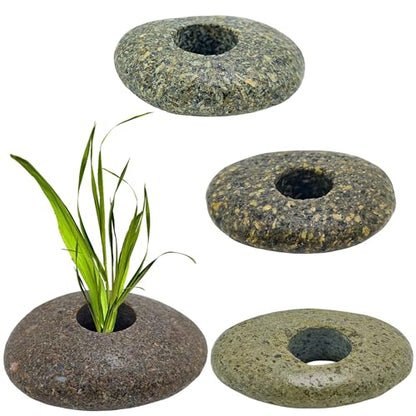 4PCS 0.8" Holes Natural River Stone Plant Weights for Aquarium，Pebble Aquatic Plants Fixed Ring for Aquatic Plants，Unique Shape & Size Decorative River Rock for Landscape Plant( - size: 4, style: 1 hole