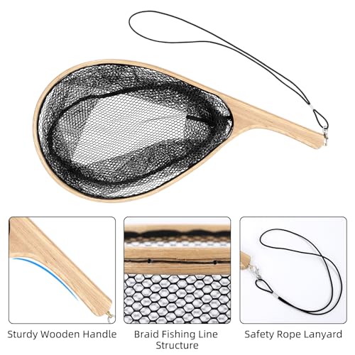 Fly Fishing Net, Soft Mesh Trout with Handle, Catch and Release Landing for Freshwater, Saltwater, Gift for Anglers & Fly Fishing Enthusiasts - style: Black Curved Handle