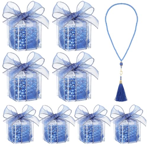 Landical 8 Set Ramadan Eid Gifts Islamic Prayer Beads Muslim Party Favors Pearl Prayer Beads Islamic Wedding Gifts for Ramadan Eid Tasbih Hajj Umrah Baby Shower for Women Men(Blue)