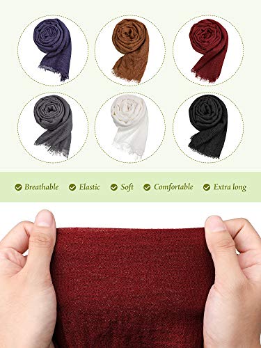 Geyoga 6 Pcs Women Scarf Shawl Hijab Scarves Cotton Crinkle Hijab for Women Blend Shawl Crinkle Wrap Head for Seasons - color: Classic Colors