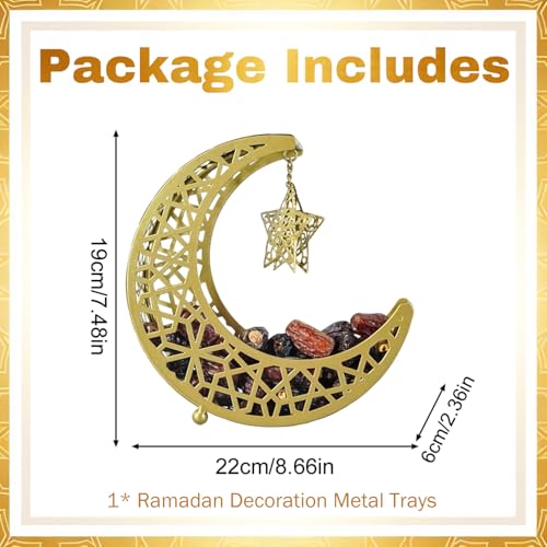 Ramadan Decoration Ramadan Trays, Metal Eid Mubarak Plates Moon Star Serving Trays Food Storage Containers Dinner Plate Dessert Platters Crescent Display Tray Holder for Eid Party Favor