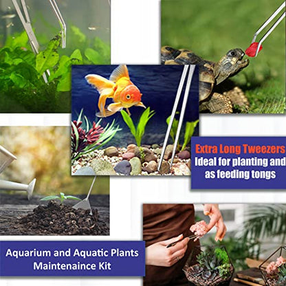 A2Z-Aquarium Tools Kit, 5 in 1 Long Stainless Steel Tweezers Scissor Spatula Multi Functional Aquarium Tank Tool Set for Fish and Aquatic Plants Trim Aquascaping Cleaning & Fish Kit