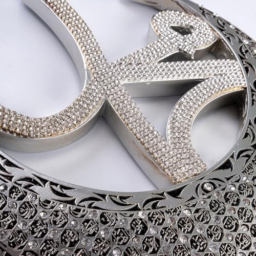 Islamic Wall Hanging Decor Housewarming Gift with Tassel - Allah and Muhammad Crescent Set - ESMA (Silver) - color: Silver