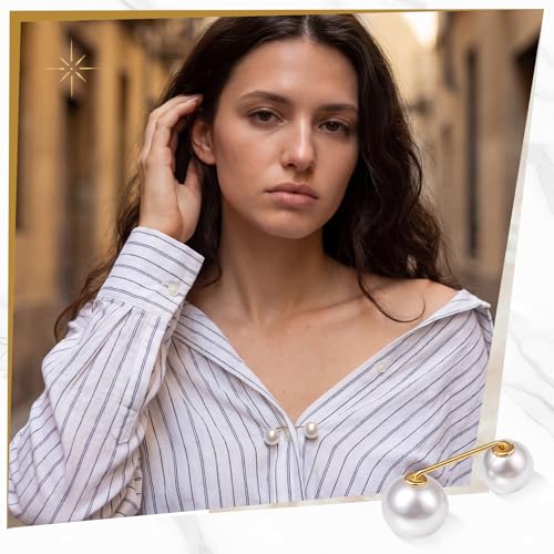 WILLBOND 6 Pcs Artificial Pearl Brooch Pins Sweater Shawl Safety Clips Dress Clips for Women - color: White