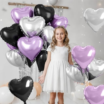 Purple Black Heart Balloons, 10PCS Silver Foil for Goth Princess Birthday - color: Black Purple