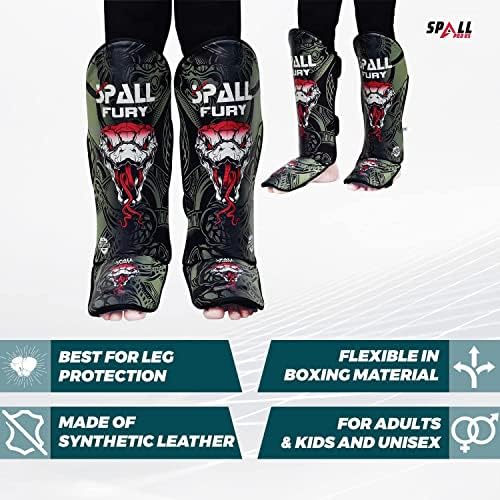 Muay Thai Shin Guards for Kickboxing Martial Arts BJJ Boxing Equipment MMA Training and Sparring Leg Guard with Instep Protection Pads - color: Fury-Green, size: Large/Xlarge