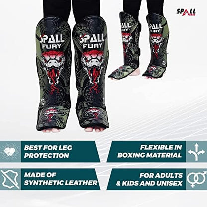 Muay Thai Shin Guards for Kickboxing Martial Arts BJJ Boxing Equipment MMA Training and Sparring Leg Guard with Instep Protection Pads - color: Fury-Green, size: Large/Xlarge