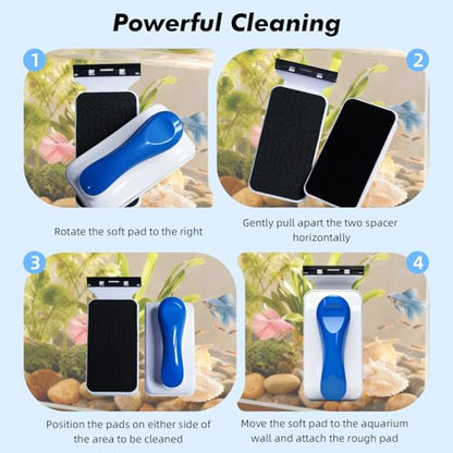 Rise Torrent Aquarium Magnetic Glass Cleaner, Fish Tank Algae Scraper Brush Cleaning Tool for 1/4"-3/8" Thickness Glass, Floating Scrubber Brush Cleaner for Acrylic, 1 Detachable Scraper, Medium - size: Medium