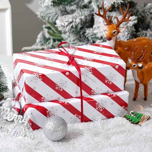 Cuitpan White Christmas Wrapping Paper Bundle for Kids Adults - Reindeer, Stripes, Woodlands, Snowflake, Red Truck Winter Scene Designs - 28 x 40 Inches, 6 Jumbo Sheets, Recycled - color: White-Christmas