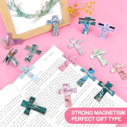 16PCS Magnetic Cross Bookmarks Gifts, Magnetic Bookmark Christian Cross Magnetic Page Markers Religious Bible Verses Bookmarks for Bible Study, Readers, Teachers, Students (B) - color: B