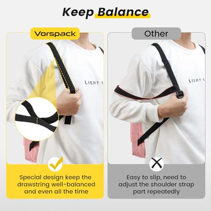 Vorspack Drawstring Backpack Water Resistant String Bag Sports Gym Sack with Side Pocket for Men Women - color: Pink