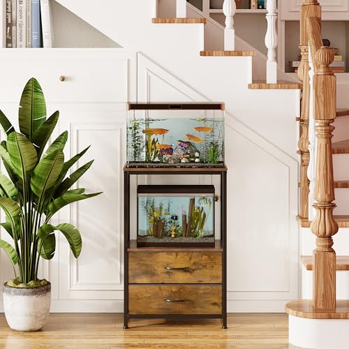 10 Gallon Aquarium Stand with 2 Drawers, Brown | 10 Gallon Fish Tank Stand; 2-Tier Storage Shelf; Heavy-Duty Metal Frame; Reptile & Turtle Tank Stand; Brown Finish - color: Brown