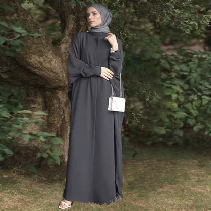 FYMNSI Abayas for Women Muslim Dress Modest Maxi Robe Abaya Kaftan Dresses Eid Prayer Clothes Arabian Islamic Dubai Outfit - color: Dark Gray