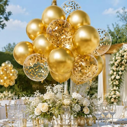 AULE Party Balloons Pack of 42 - Metallic Gold Balloons & Gold Confetti Balloons and 64ft Ribbons - 12 Inch Balloons Decorations Set - color: Gold