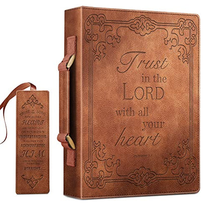 FINPAC Large Classic Bible Cover Vegan Leather Carrying Book Case Church Bag Bible Protective with Handle, Gift for Men, Women, Father, Mother, Friends, Bronze - color: Bronze