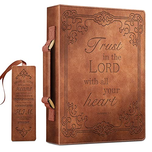 FINPAC Large Classic Bible Cover Vegan Leather Carrying Book Case Church Bag Bible Protective with Handle, Gift for Men, Women, Father, Mother, Friends, Bronze - color: Bronze