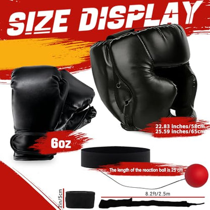 14 Pcs Boxing Set Boxing Equipment Set for Beginners Including 2 Pair of 6 oz Boxing Gloves Headgear Helmet Hand Wraps Mouth Guards Gifts Training Equipment - color: Single black